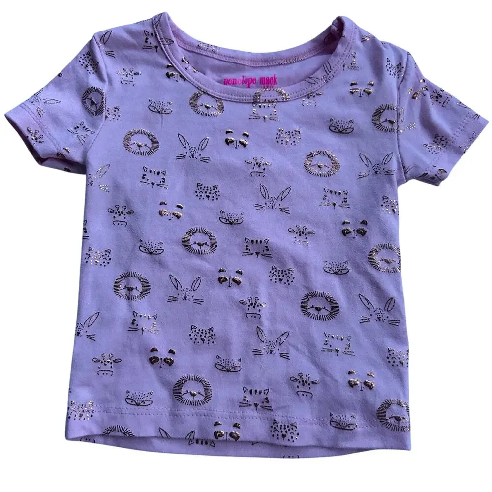 Penelope Mack Pink Tee with Gold Animal Print - 2T